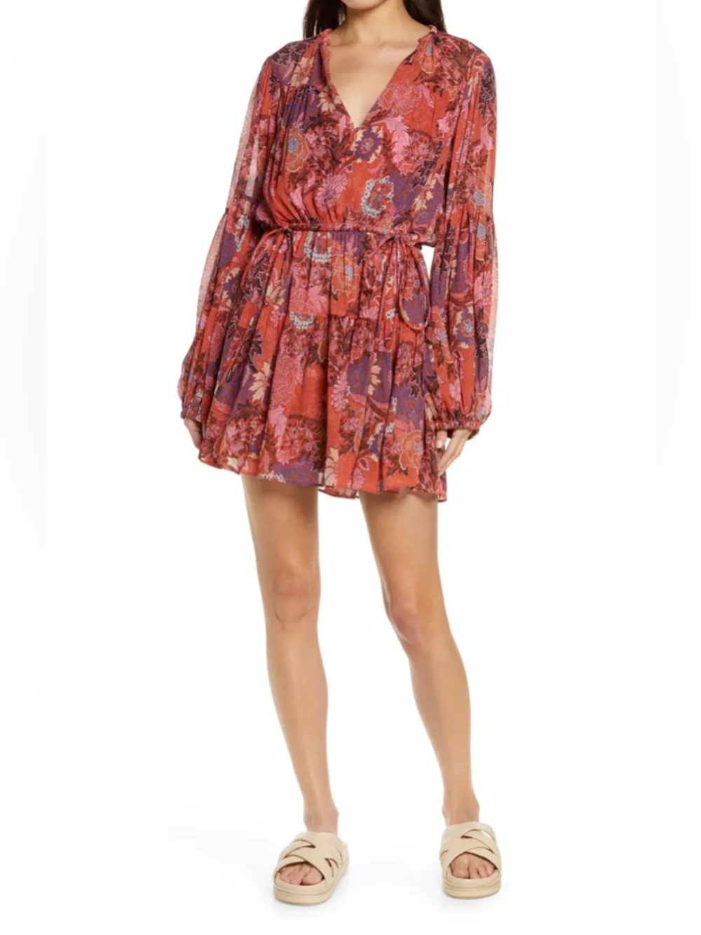 NWOT A.L.C. Elise Silk Floral Mini Dress - Pink Russet